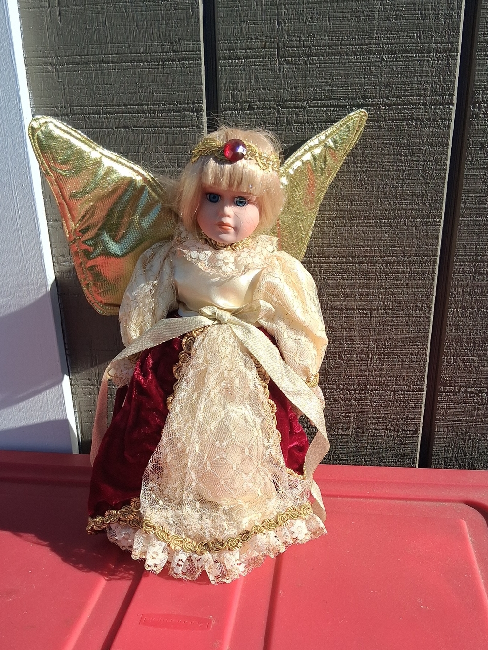 Gold & Burgundy Fairy Doll - Porcelain